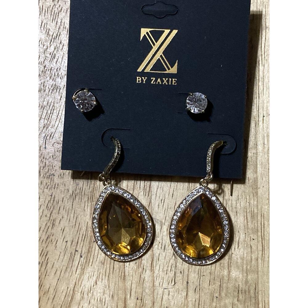 Zaxie Gold Topaz Toned Cubic Zirconia CZ And Stud Earrings Jewelry NEW‎